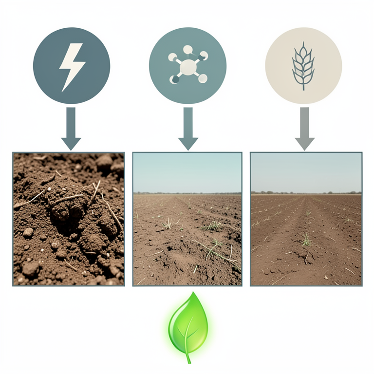 AI-generated conceptual illustration (wheat fields under different tillage systems). It explains the idea and does not show study data.