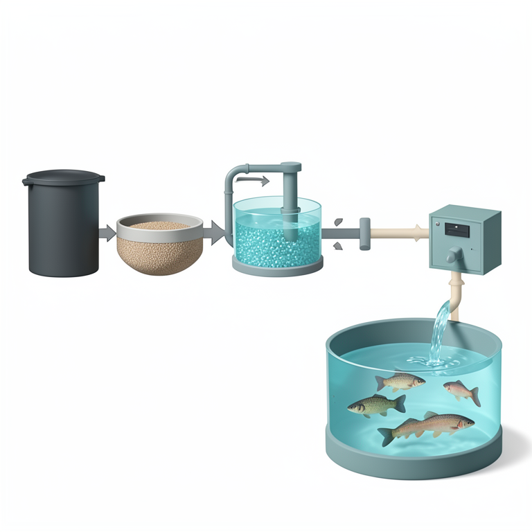 AI-generated conceptual illustration (Tilapia fish in a wastewater treatment and aquaculture system). It explains the idea and does not show study data.