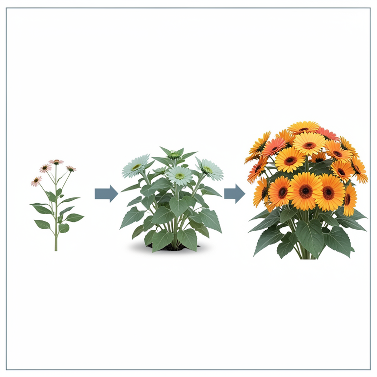 AI-generated conceptual illustration (Gerbera jamesonii plants in a naturally ventilated polyhouse). It explains the idea and does not show study data.