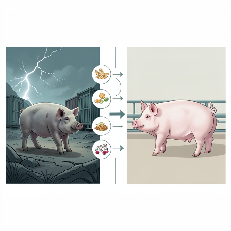 AI-generated conceptual illustration (domestic pigs). It explains the idea and does not show study data.