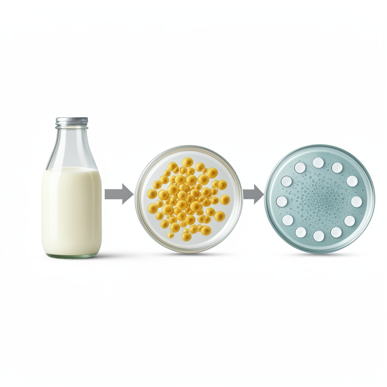 AI-generated conceptual illustration (cow milk and Staphylococcus aureus bacteria). It explains the idea and does not show study data.