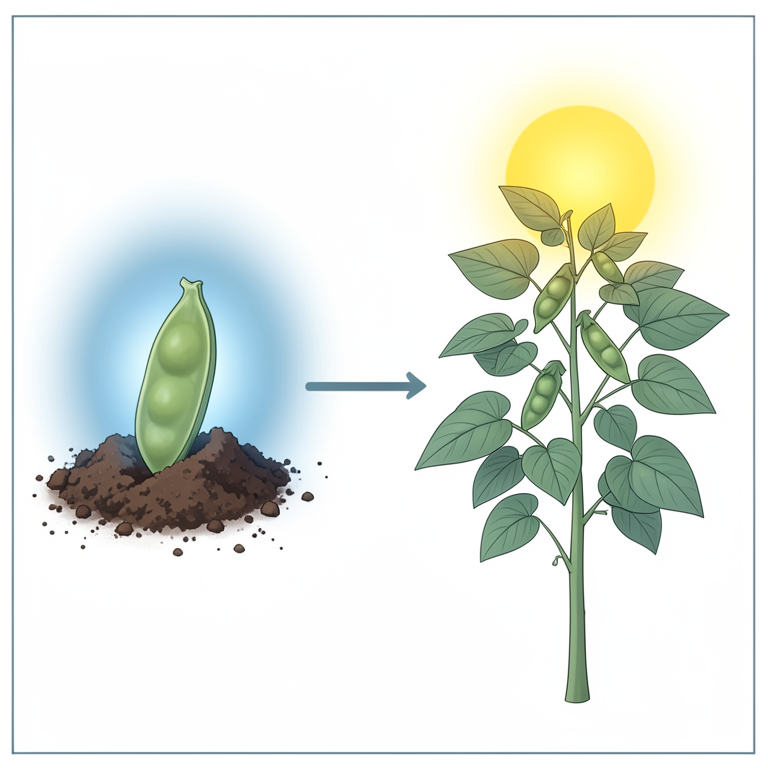 AI-generated conceptual illustration (soybean plants (Glycine max)). It explains the idea and does not show study data.