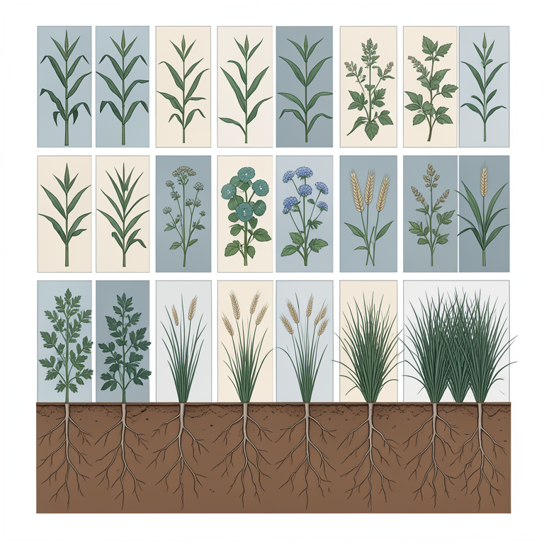 AI-generated conceptual illustration (Agricultural field with maize, ricebean, berseem, oat, and hybrid Napier grass). It explains the idea and does not show study data.