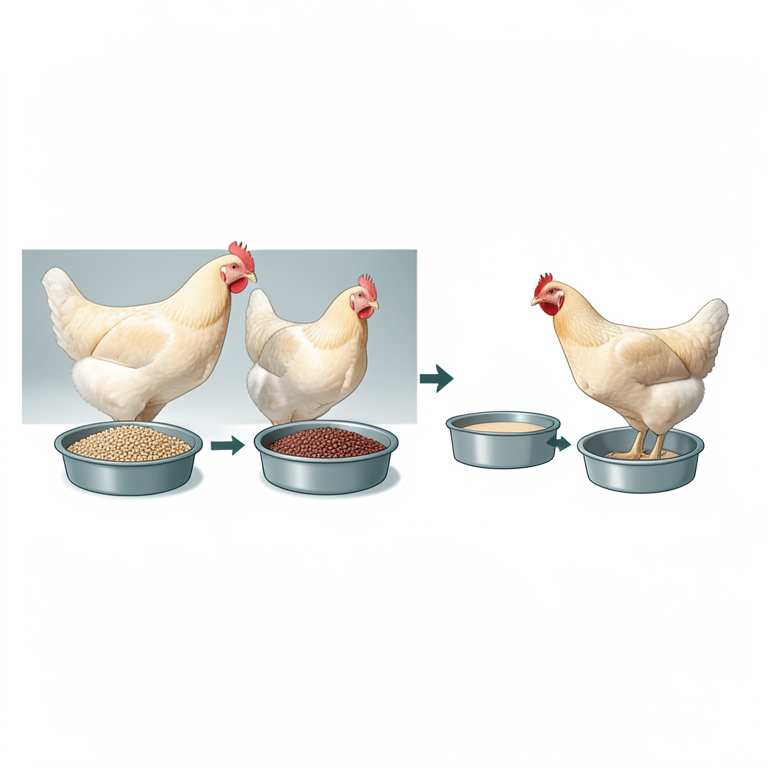 AI-generated conceptual illustration (broiler chickens and feed bowls containing fishmeal and red earthworm meal). It explains the idea and does not show study data.
