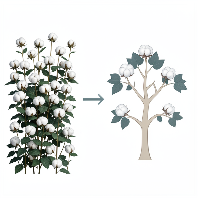 AI-generated conceptual illustration (Cotton plants (Gossypium hirsutum L.)). It explains the idea and does not show study data.