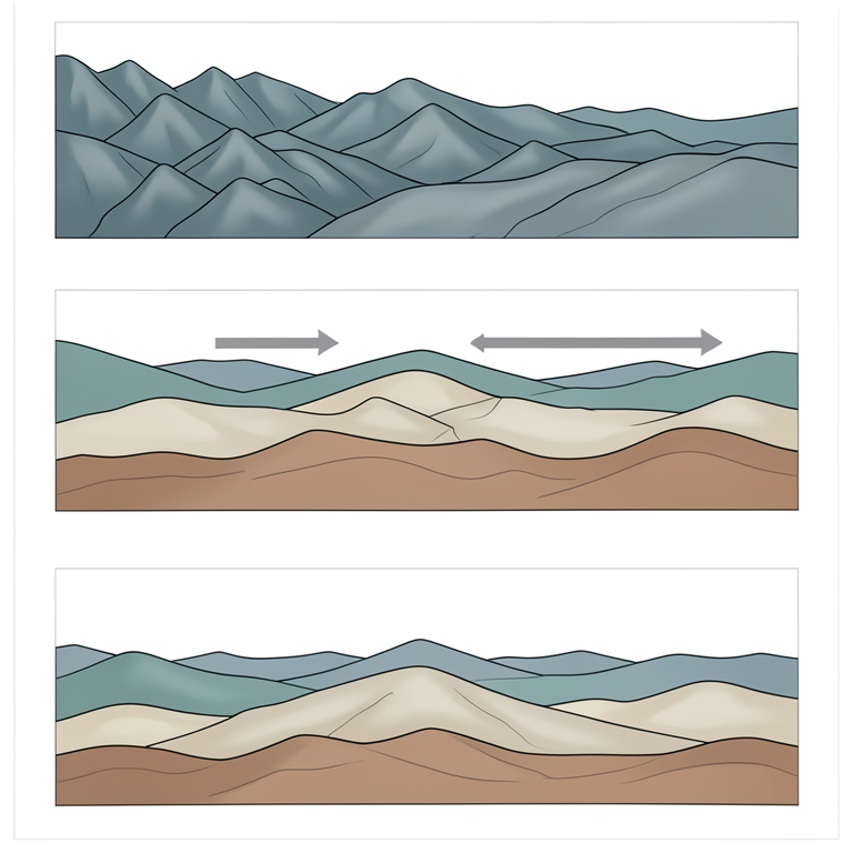 AI-generated conceptual illustration (Appalachian orogenic belt geological cross-section). It explains the idea and does not show study data.