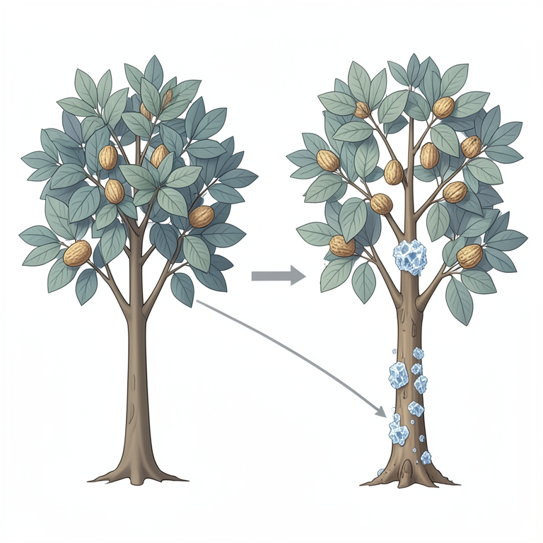 AI-generated conceptual illustration (Walnut trees (Juglans regia)). It explains the idea and does not show study data.