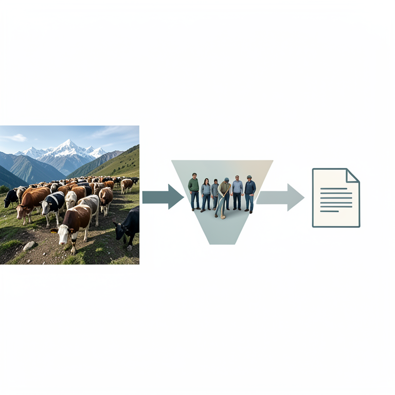 AI-generated conceptual illustration (Dairy farmers in the Garhwal Division of Uttarakhand). It explains the idea and does not show study data.