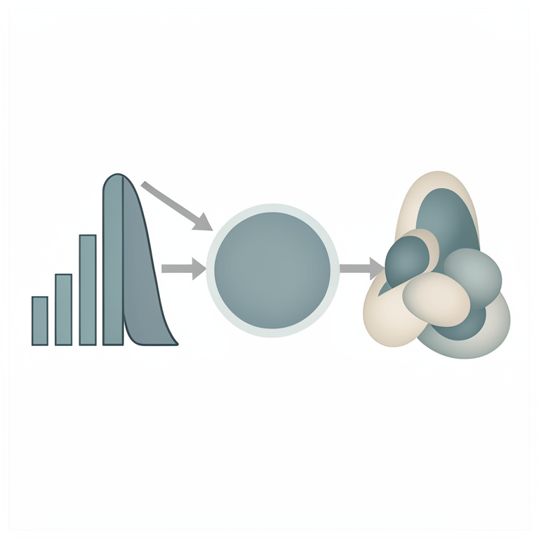 AI-generated conceptual illustration (Mathematical probability distributions represented as geometric curves). It explains the idea and does not show study data.