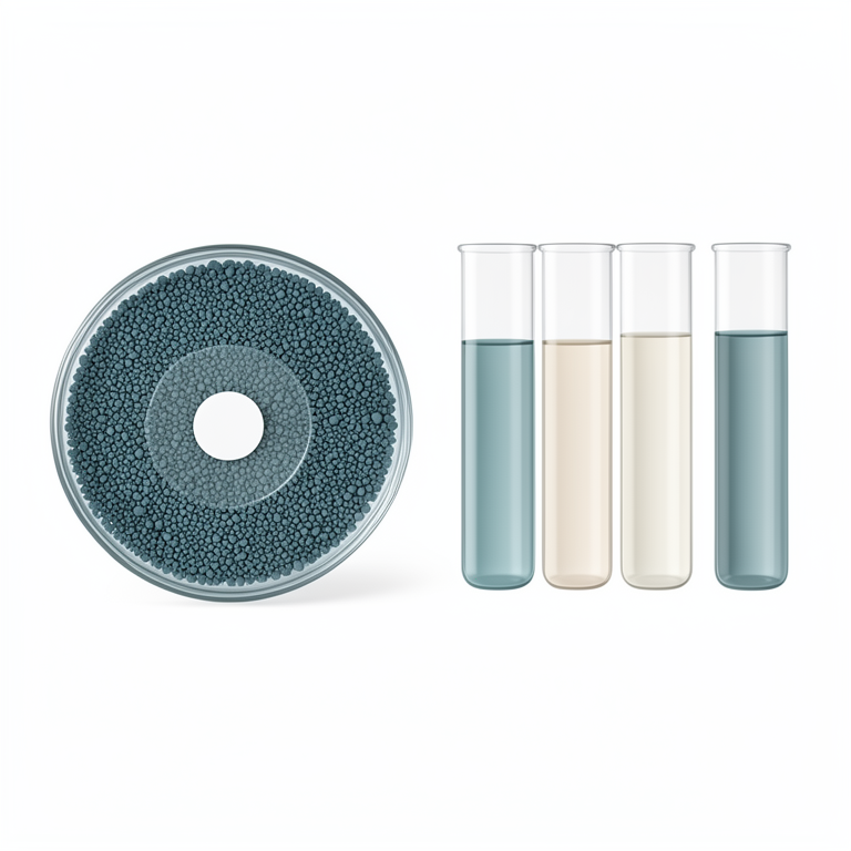 AI-generated conceptual illustration (Agar plates with bacterial lawns and glass test tubes containing liquid broth). It explains the idea and does not show study data.