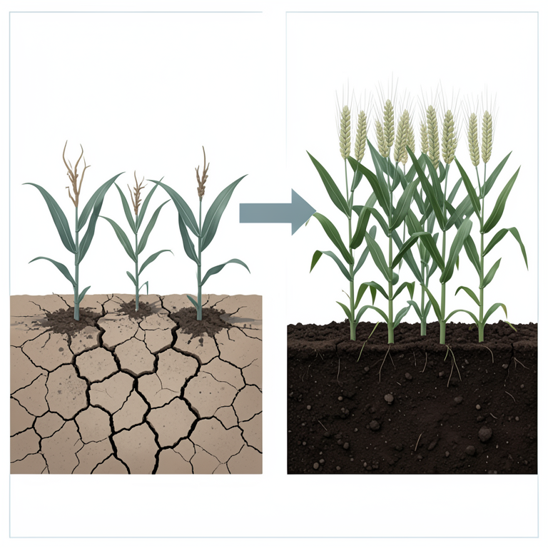 AI-generated conceptual illustration (maize and wheat crops in soil). It explains the idea and does not show study data.