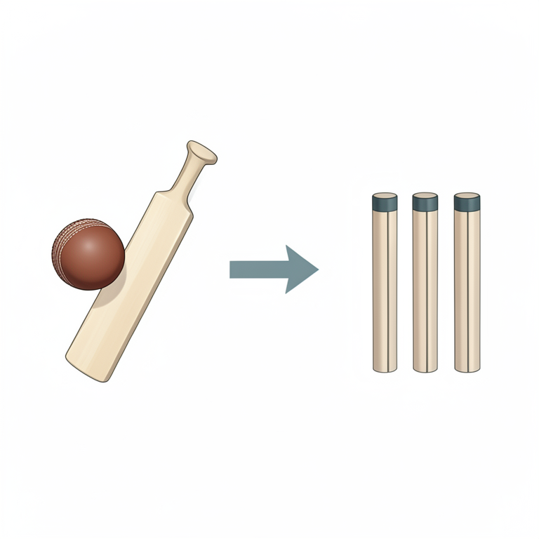 AI-generated conceptual illustration (Cricket equipment (leather ball, willow bat, and three wooden stumps)). It explains the idea and does not show study data.
