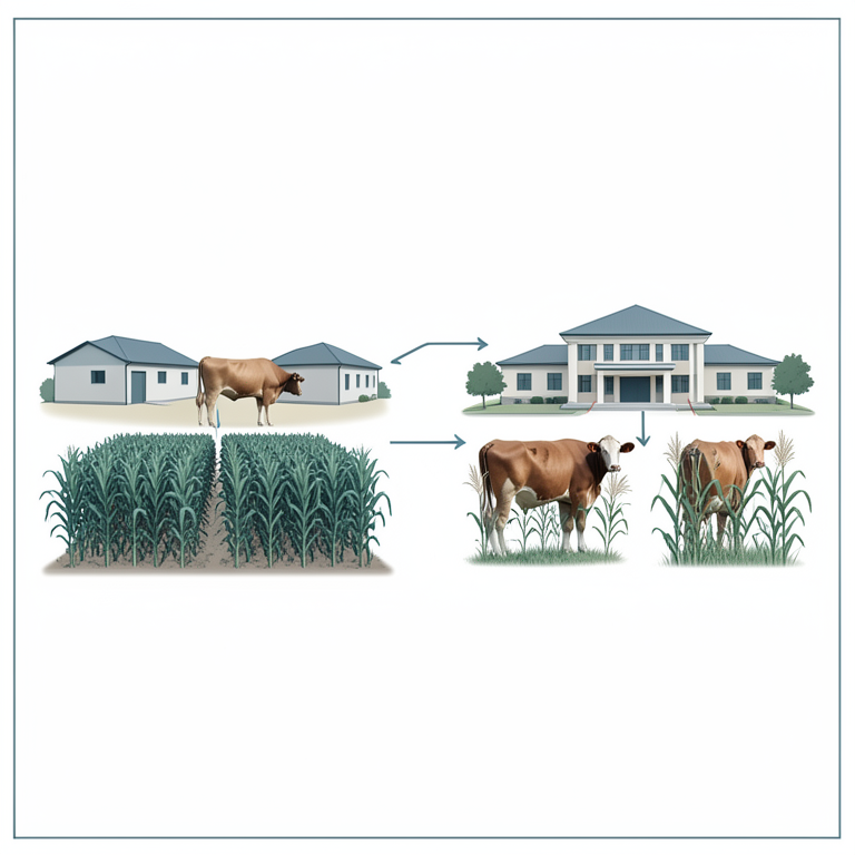 AI-generated conceptual illustration (Nigerian livestock farmers with cattle and crop fields). It explains the idea and does not show study data.