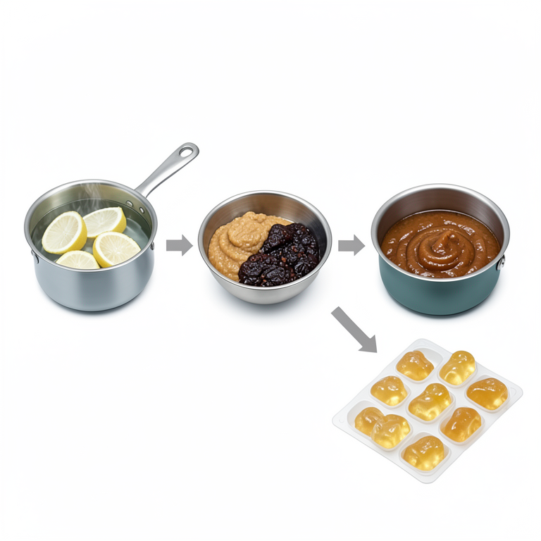 AI-generated conceptual illustration (pomelo peel and confectionery ingredients). It explains the idea and does not show study data.