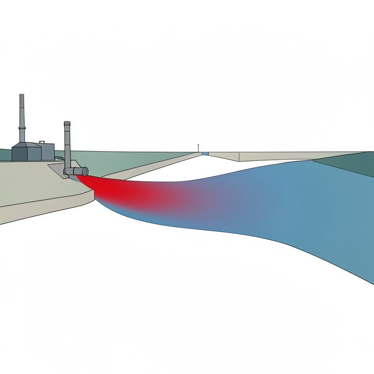 AI-generated conceptual illustration (Vistula river with industrial power plant discharge). It explains the idea and does not show study data.