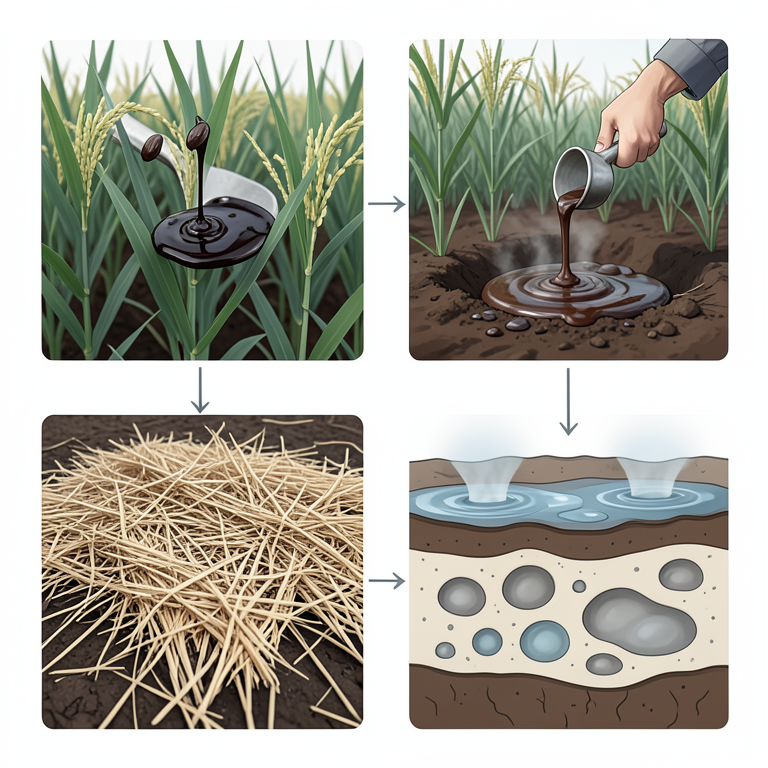 AI-generated conceptual illustration (Rice plants in a sustainable farm field). It explains the idea and does not show study data.