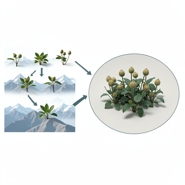 AI-generated conceptual illustration (Dioscorea bulbifera (Air potato) plants in the Western Himalayan landscape). It explains the idea and does not show study data.