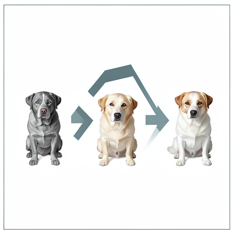 AI-generated conceptual illustration (domestic dogs). It explains the idea and does not show study data.