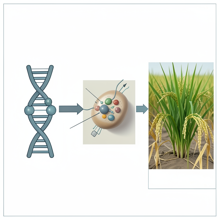 AI-generated conceptual illustration (Oryza sativa (rice plants)). It explains the idea and does not show study data.