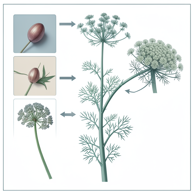 AI-generated conceptual illustration (fennel plants (Foeniculum vulgare mill.)). It explains the idea and does not show study data.