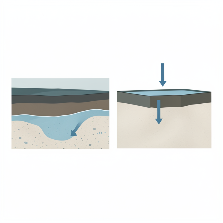 AI-generated conceptual illustration (A cross-section of the Mexico City basin geological strata consisting of a surface clay layer and an underlying sandy-s砾). It explains the idea and does not show study data.
