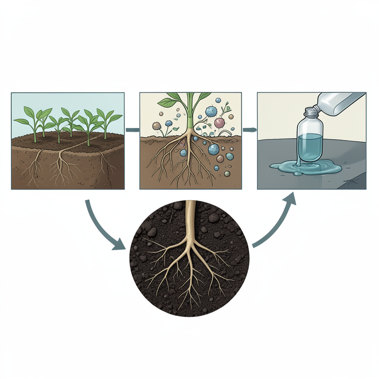 AI-generated conceptual illustration (Agricultural soil with crop roots and soil-borne fungi). It explains the idea and does not show study data.