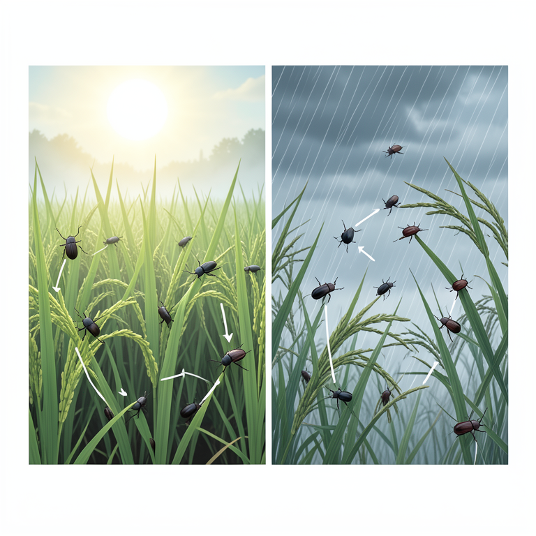 AI-generated conceptual illustration (rove beetles in a paddy field). It explains the idea and does not show study data.