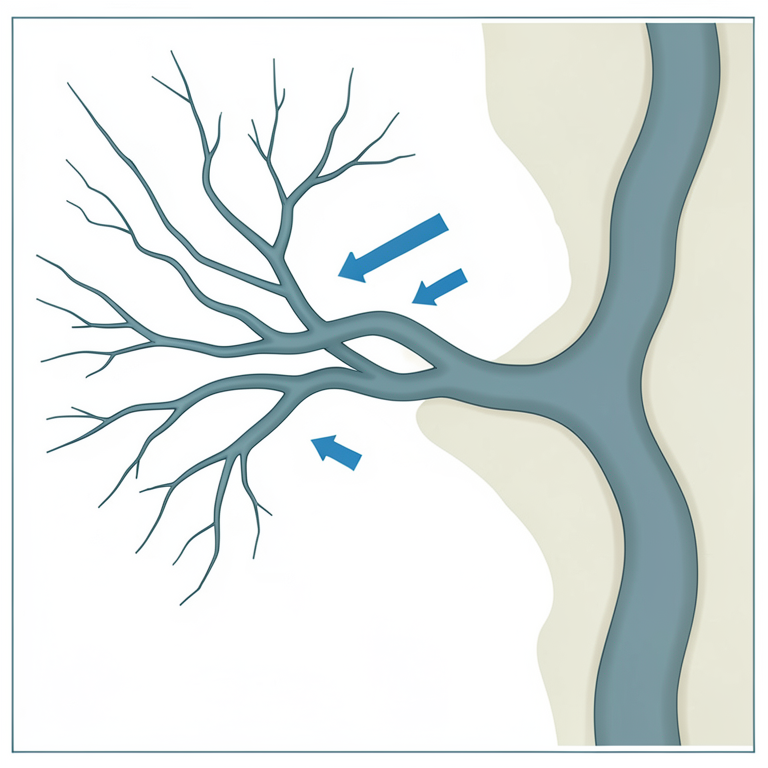 AI-generated conceptual illustration (A river basin drainage network in the Tapi river basin, Madhya Pradesh, India). It explains the idea and does not show study data.