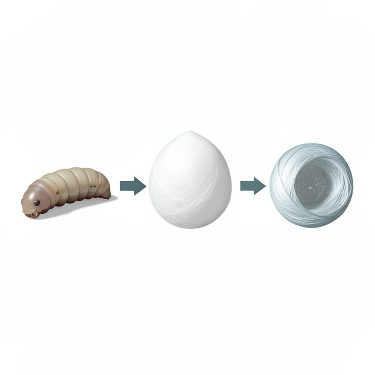 AI-generated conceptual illustration (Bombyx mori silkworms). It explains the idea and does not show study data.