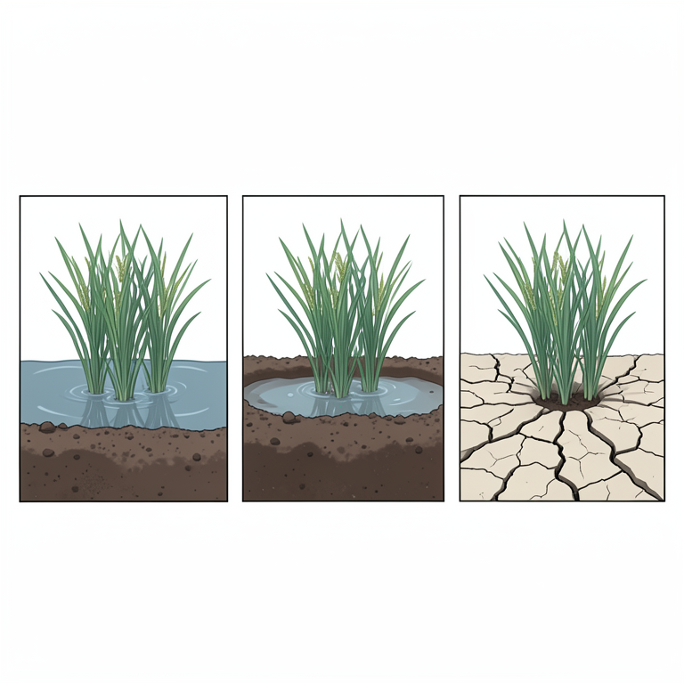 AI-generated conceptual illustration (rice plants (Oryza sativa) in soil). It explains the idea and does not show study data.