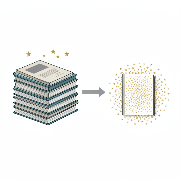 AI-generated conceptual illustration (printed academic journals and citation symbols). It explains the idea and does not show study data.