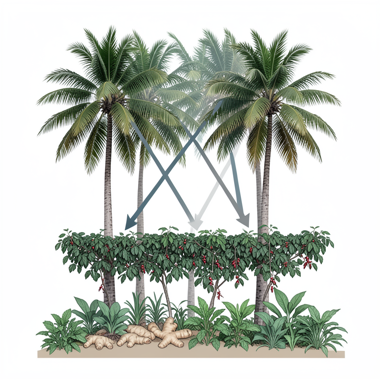 AI-generated conceptual illustration (Sri Lankan Kandyan home gardens). It explains the idea and does not show study data.