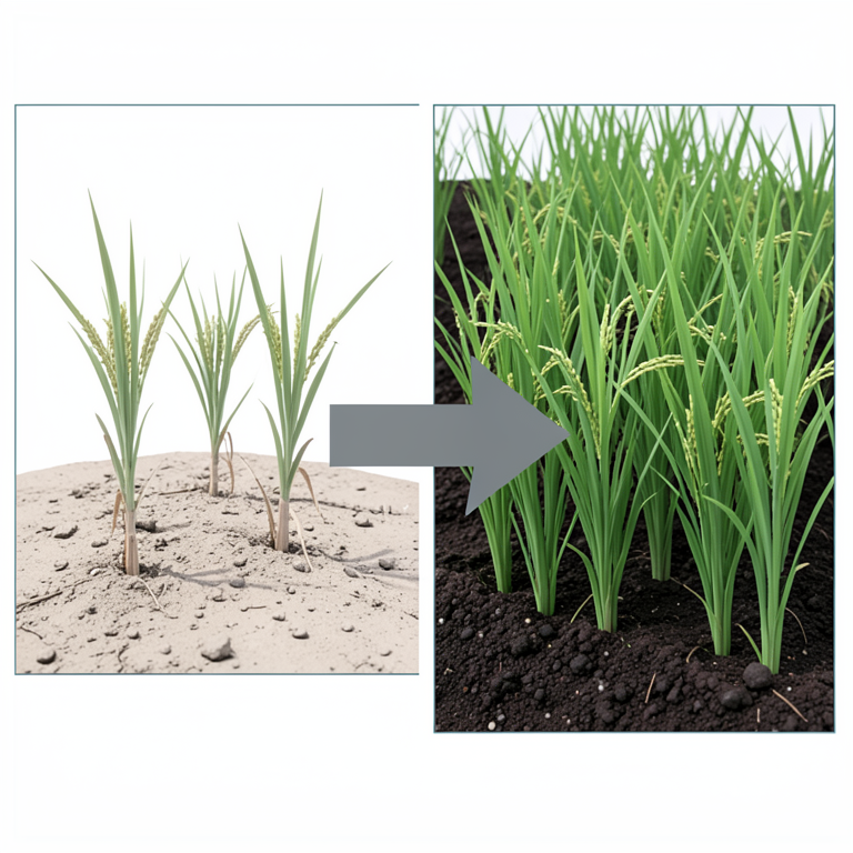 AI-generated conceptual illustration (Oryza sativa (rice plants) in a paddy field). It explains the idea and does not show study data.