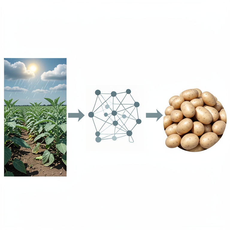 AI-generated conceptual illustration (Potato plants in a field). It explains the idea and does not show study data.
