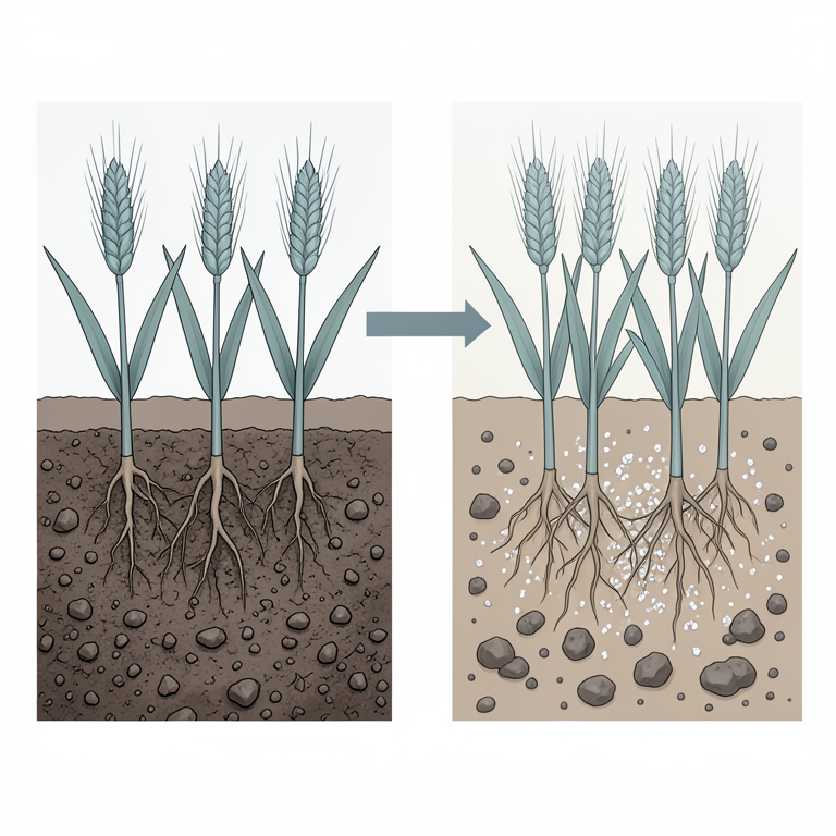 AI-generated conceptual illustration (Wheat plants in arid soil). It explains the idea and does not show study data.