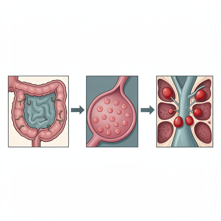 AI-generated conceptual illustration (domestic dogs and hookworm parasites). It explains the idea and does not show study data.