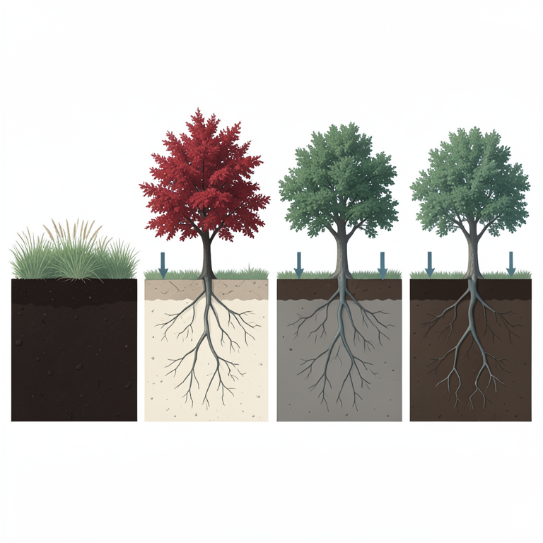AI-generated conceptual illustration (Red alder, black locust, and Russian olive trees planted in degraded soil). It explains the idea and does not show study data.