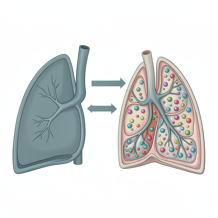 AI-generated conceptual illustration (human lung tissue and blood vessels). It explains the idea and does not show study data.