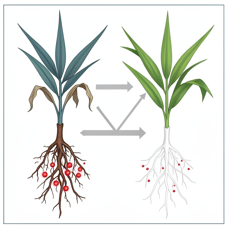 AI-generated conceptual illustration (rice plants (Oryza sativa)). It explains the idea and does not show study data.