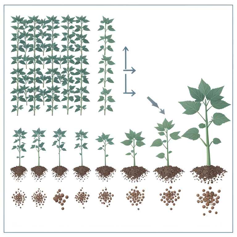 AI-generated conceptual illustration (okra plants (Abelmoschus esculentus)). It explains the idea and does not show study data.