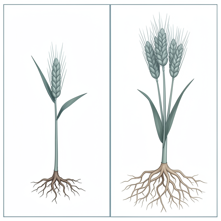 AI-generated conceptual illustration (barley plants (Hordeum vulgare L.)). It explains the idea and does not show study data.