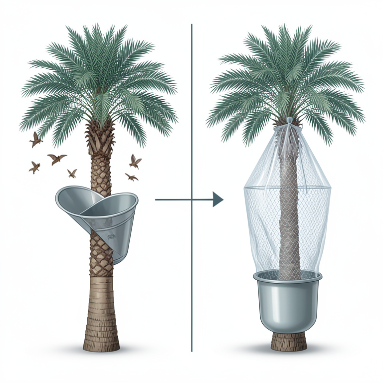 AI-generated conceptual illustration (date palm trees with sap collection pots). It explains the idea and does not show study data.