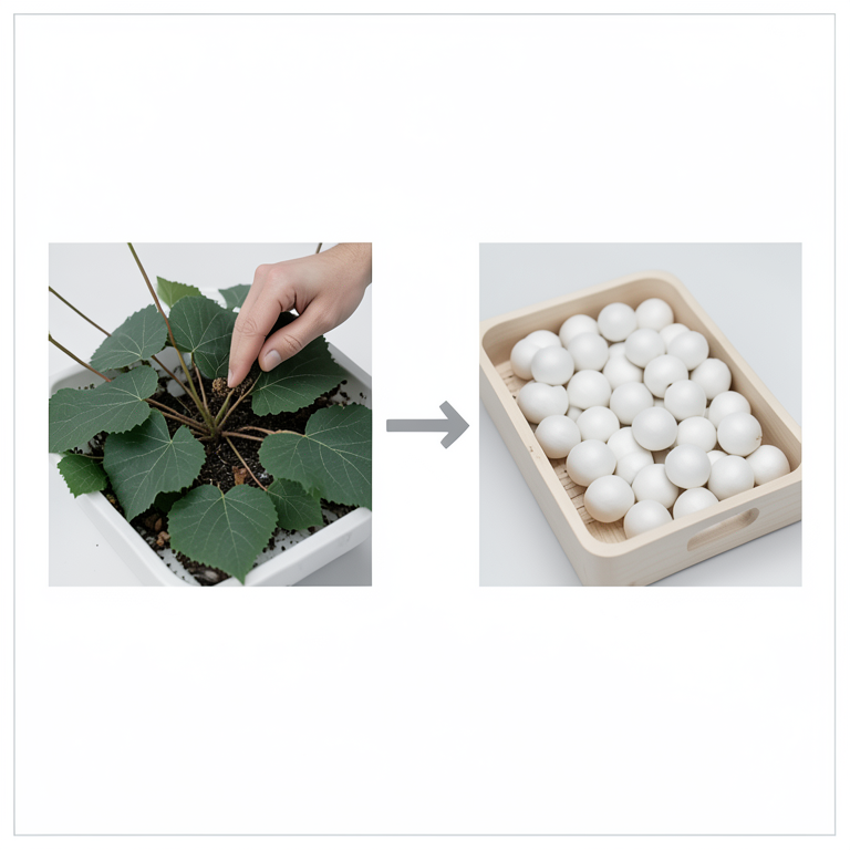 AI-generated conceptual illustration (Bombyx mori silkworms and mulberry leaves). It explains the idea and does not show study data.