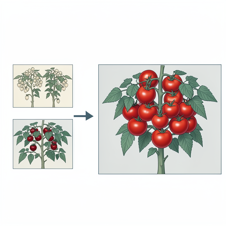 AI-generated conceptual illustration (tomato plants and fruits). It explains the idea and does not show study data.