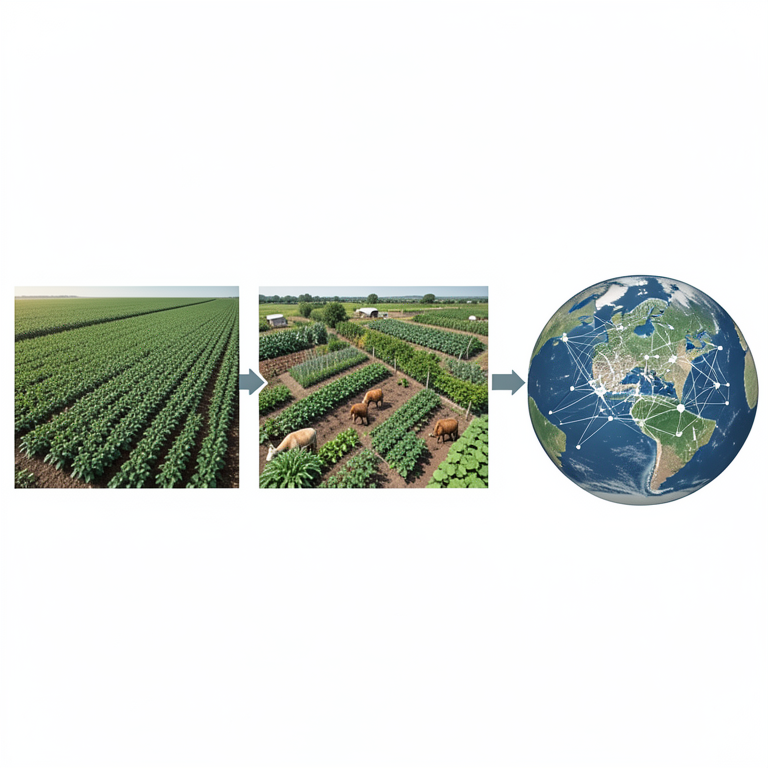 AI-generated conceptual illustration (diverse agricultural landscapes). It explains the idea and does not show study data.