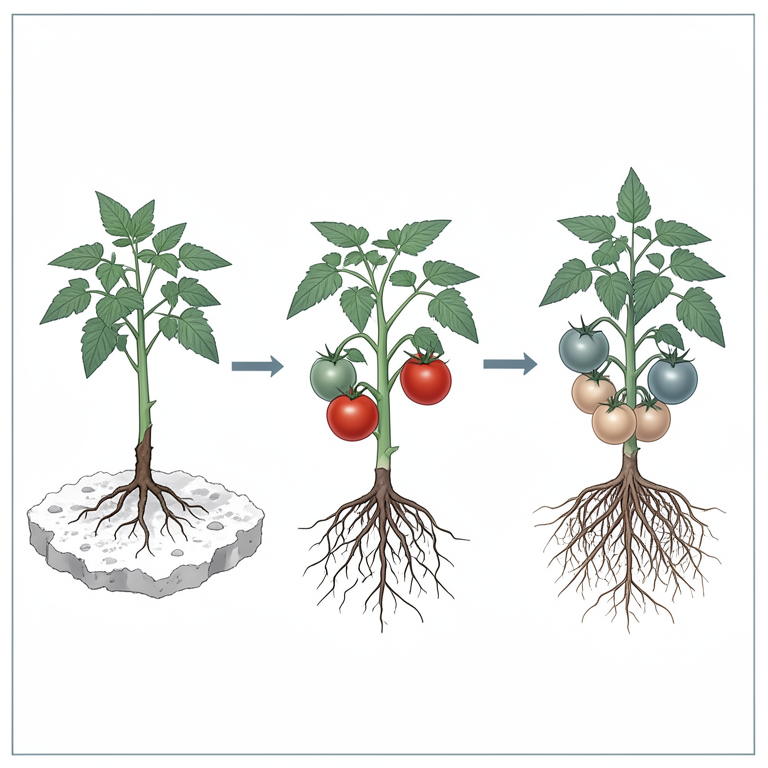 AI-generated conceptual illustration (tomato plants (Solanum lycopersicum and Solanum torvum)). It explains the idea and does not show study data.