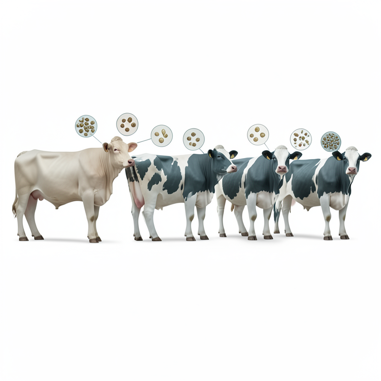 AI-generated conceptual illustration (lactating dairy cows). It explains the idea and does not show study data.