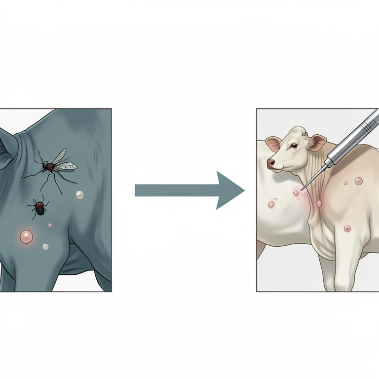 AI-generated conceptual illustration (calf and arthropod vectors). It explains the idea and does not show study data.