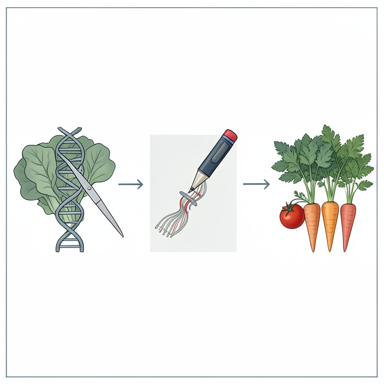AI-generated conceptual illustration (vegetable crops including lettuce, tomato, and carrot plants). It explains the idea and does not show study data.