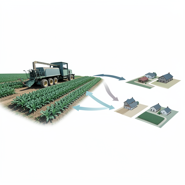 AI-generated conceptual illustration (small-scale agricultural farmers in a rural village setting). It explains the idea and does not show study data.